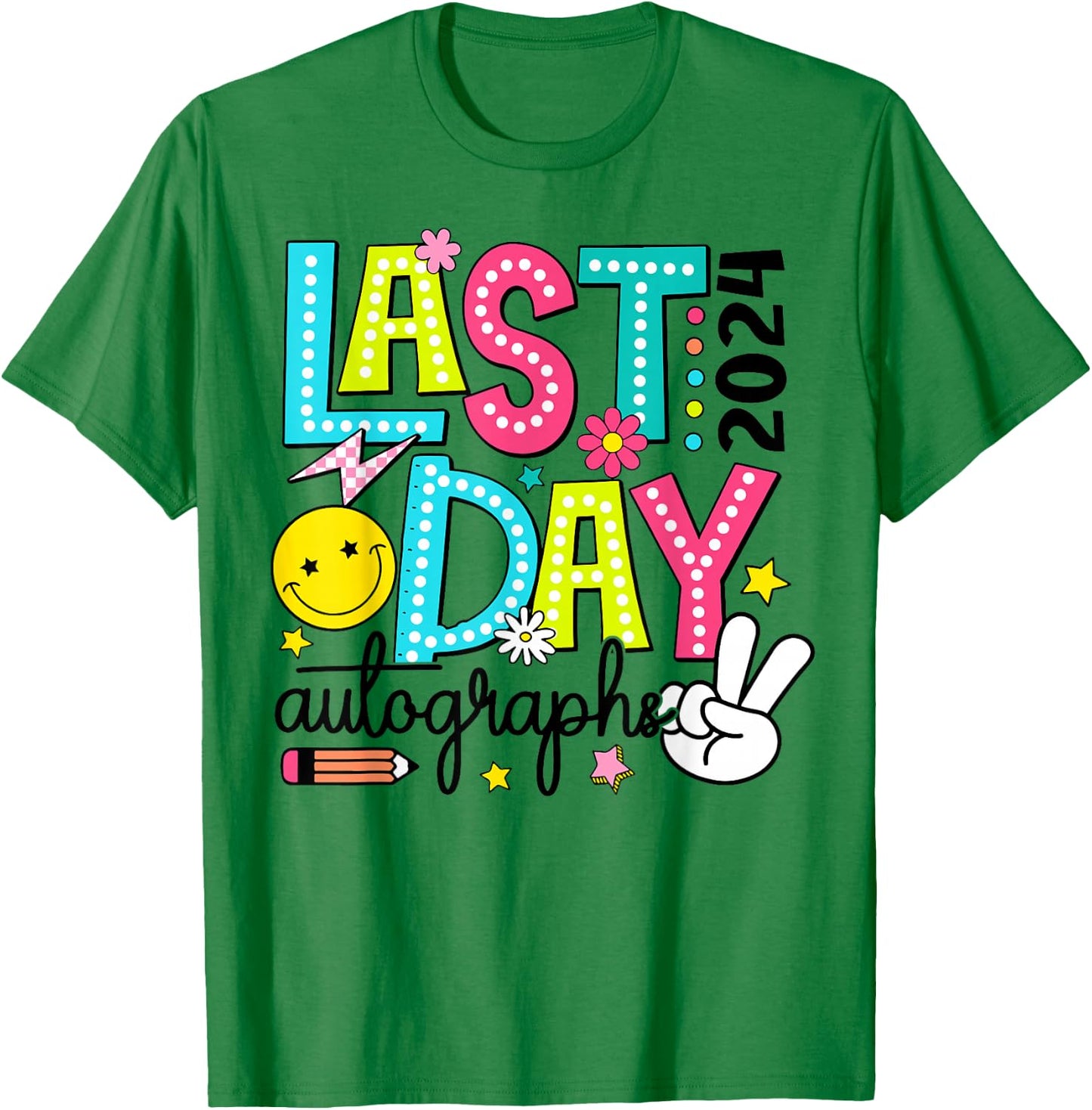 Last Day Autographs 2023-2024 Retro Last Day Of School T-Shirt - T-Shirt | Irish Green