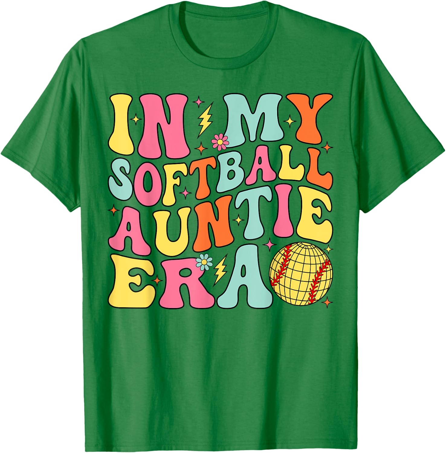 In My Softball Auntie Era Groovy Softball Aunt T-Shirt - T-Shirt | Irish Green