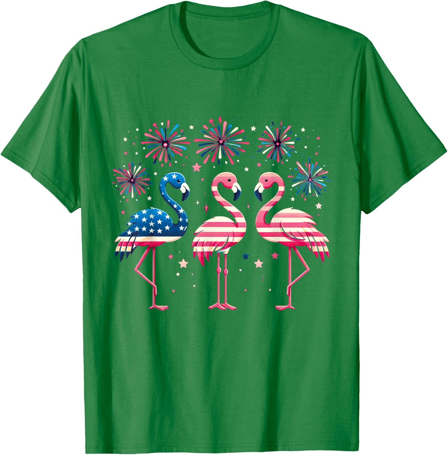 Patriotic Flamingo Firework Red And White Flamingo 4th July Kids Men T-Shirt - T-Shirt | Irish Green