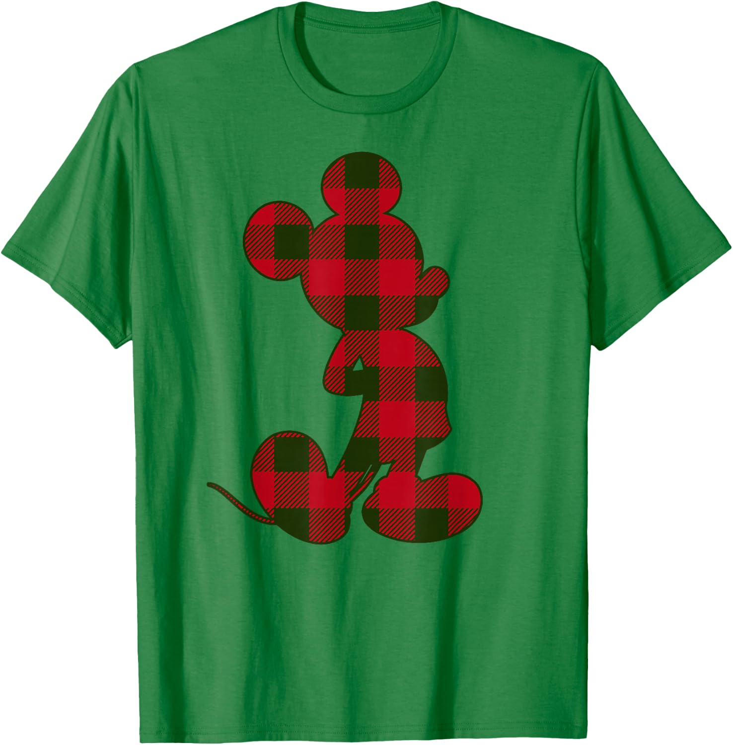 Disney Mickey Mouse Christmas Plaid Silhouette Fill T-Shirt - T-Shirt | Irish Green