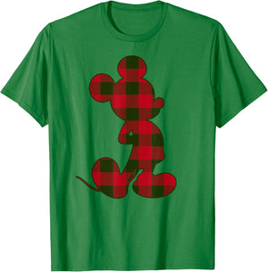 Disney Mickey Mouse Christmas Plaid Silhouette Fill T-Shirt - T-Shirt | Irish Green