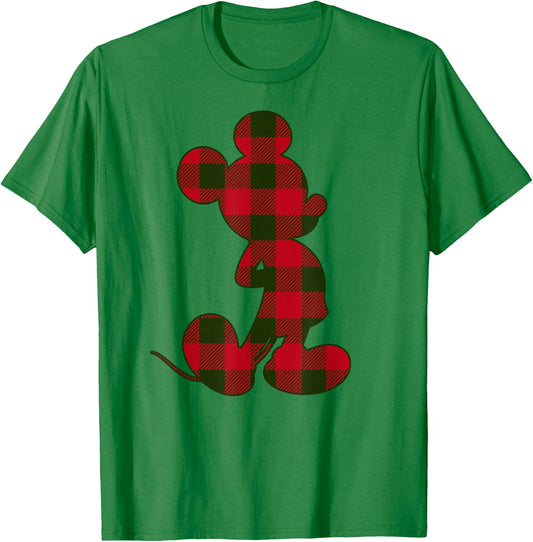 Disney Mickey Mouse Christmas Plaid Silhouette Fill T-Shirt - T-Shirt | Irish Green