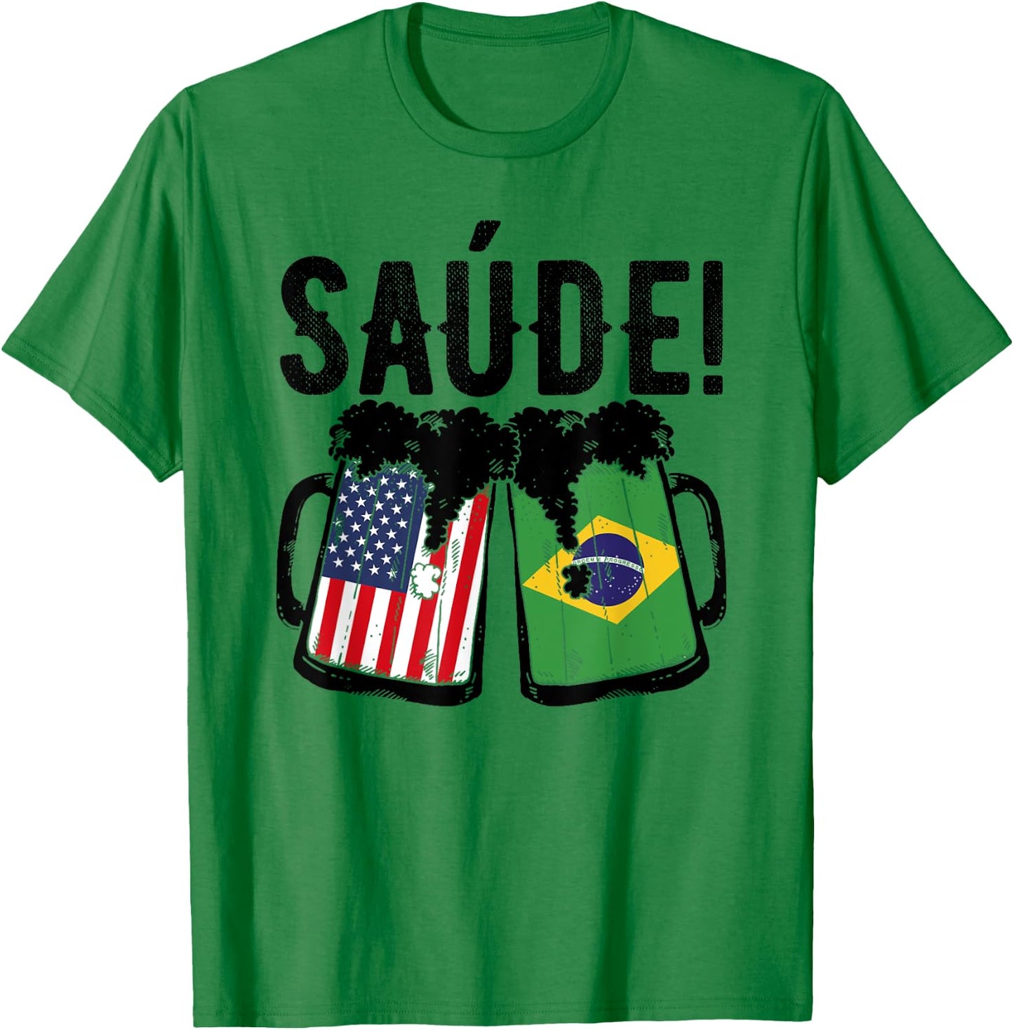 Brazilian American Patriot Brazil Flag US Saude Brazilian T-Shirt - T-Shirt | Irish Green