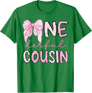 Miss Onederful Cousin Coquette First Birthday Pink Bow T-Shirt - T-Shirt | Irish Green