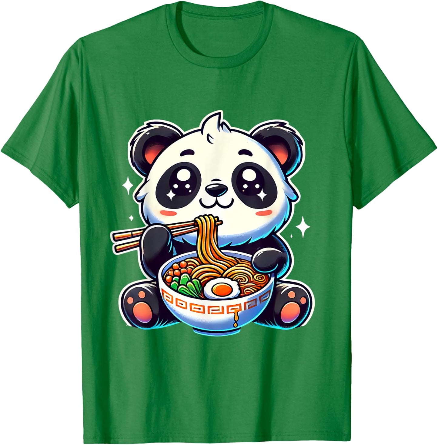 Kawaii Panda Eating Ramen Soup Cute Anime For Kids T-Shirt - T-Shirt | Irish Green