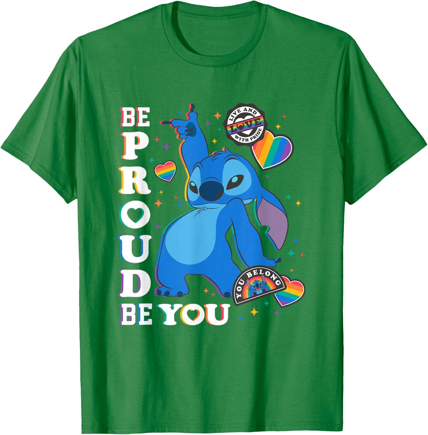 Disney Lilo & Stitch Be You Rainbow Stickers T-Shirt - T-Shirt | Irish Green