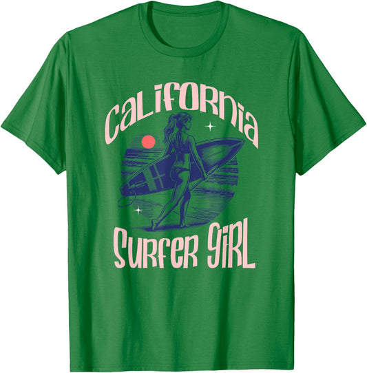 California Surfer Girl Beach Cute Summer T-Shirt - T-Shirt | Irish Green