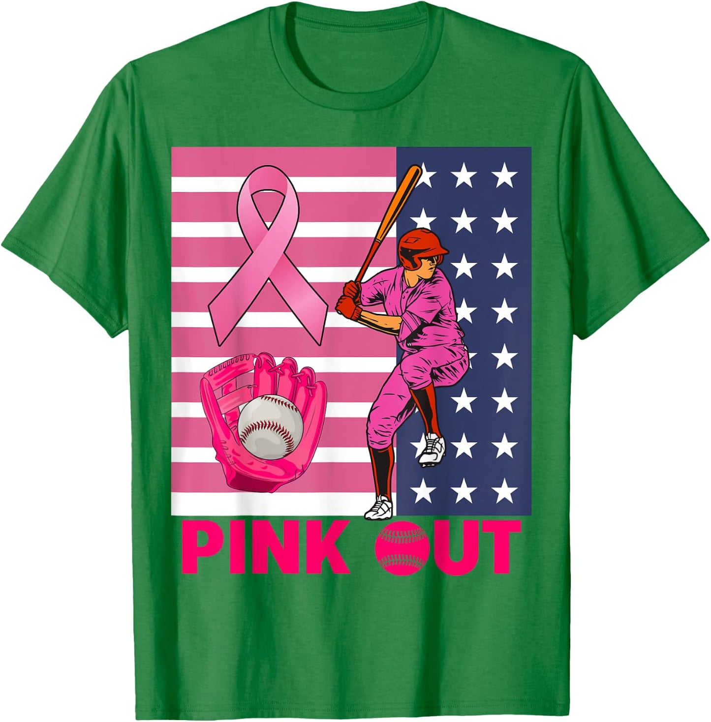 Pink Out Ribbon Baseball Breast Cancer Awareness T-Shirt - T-Shirt | Irish Green