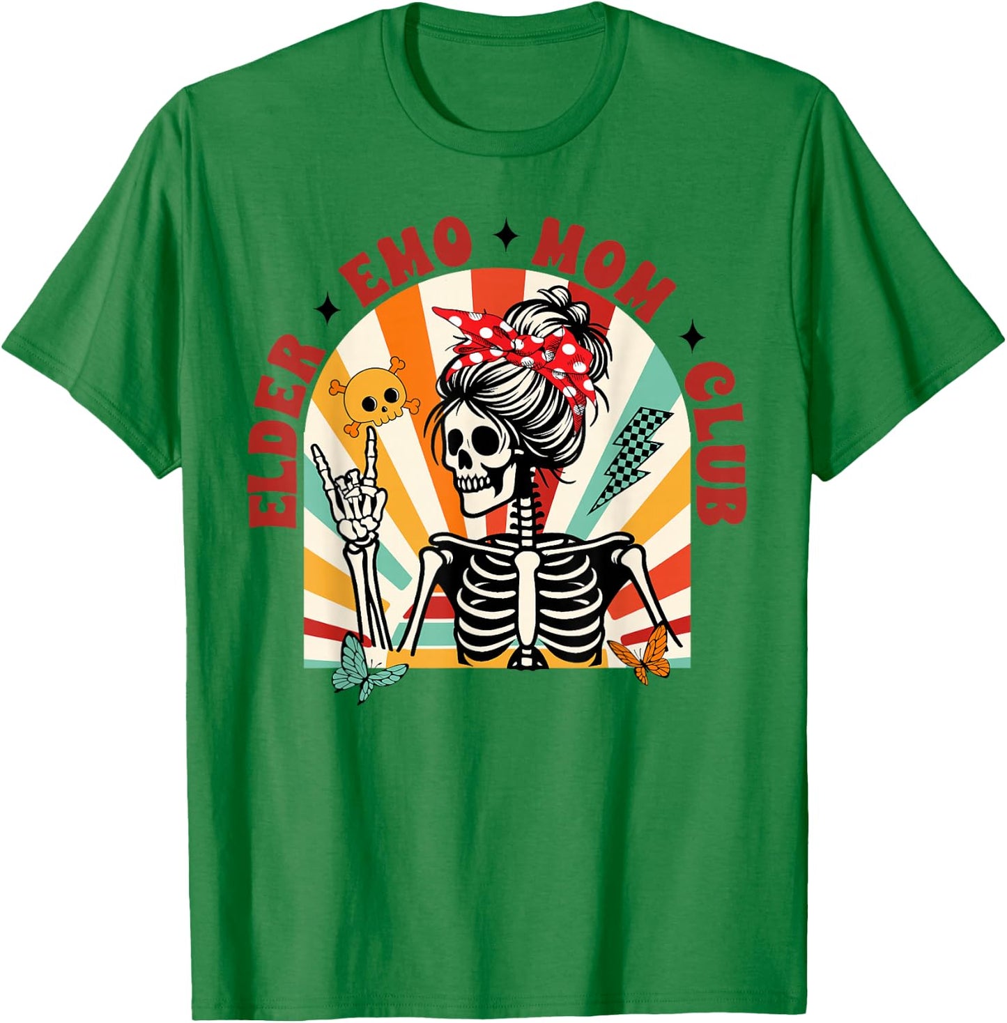 Mom Life Motherhood Messy Bun Skeleton Elder Emo Mom Club T-Shirt - T-Shirt | Irish Green