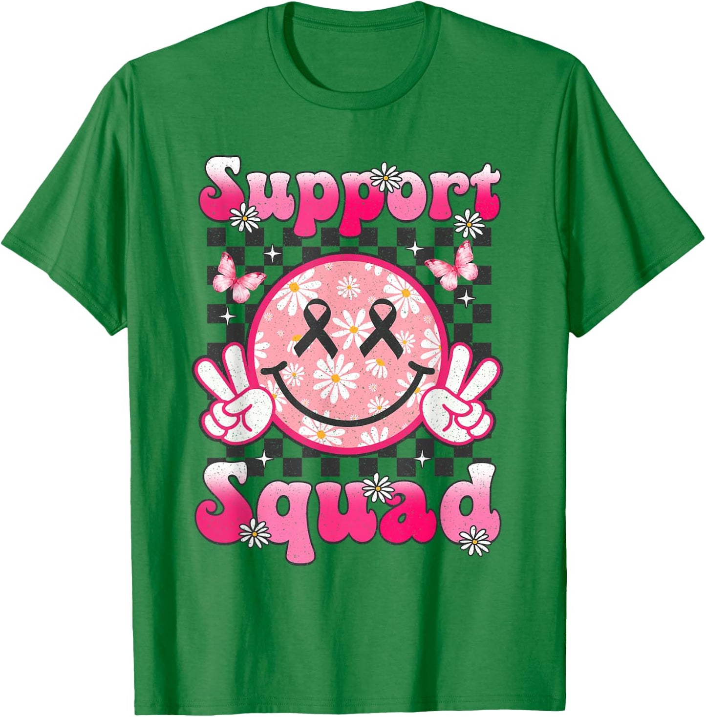 Support Squad Breast Cancer Awareness Smile Face Pink Ribbon T-Shirt - T-Shirt | Irish Green