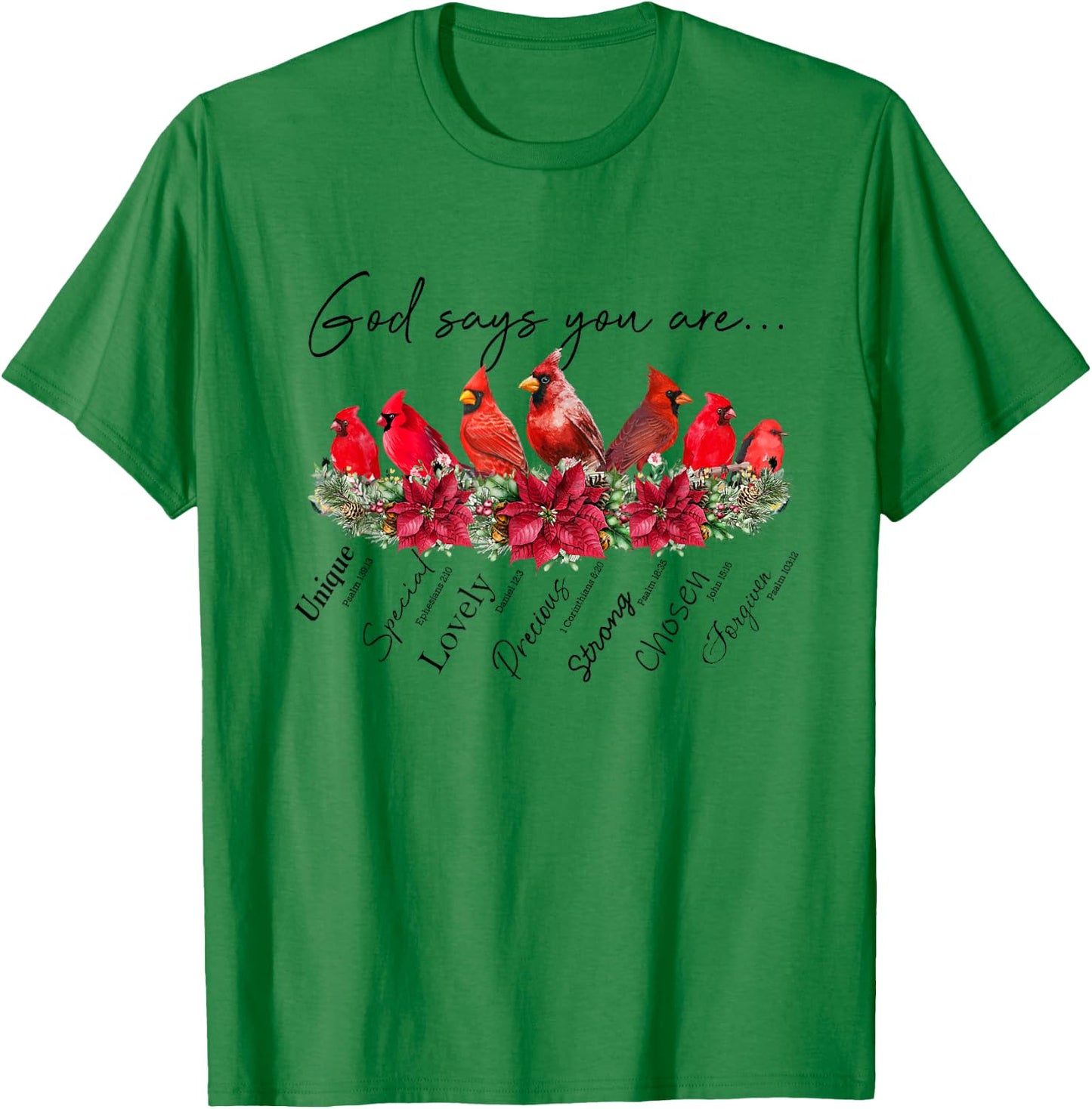 God Says You Are Women Christian Religious Cardinal Bird T-Shirt - T-Shirt | Irish Green