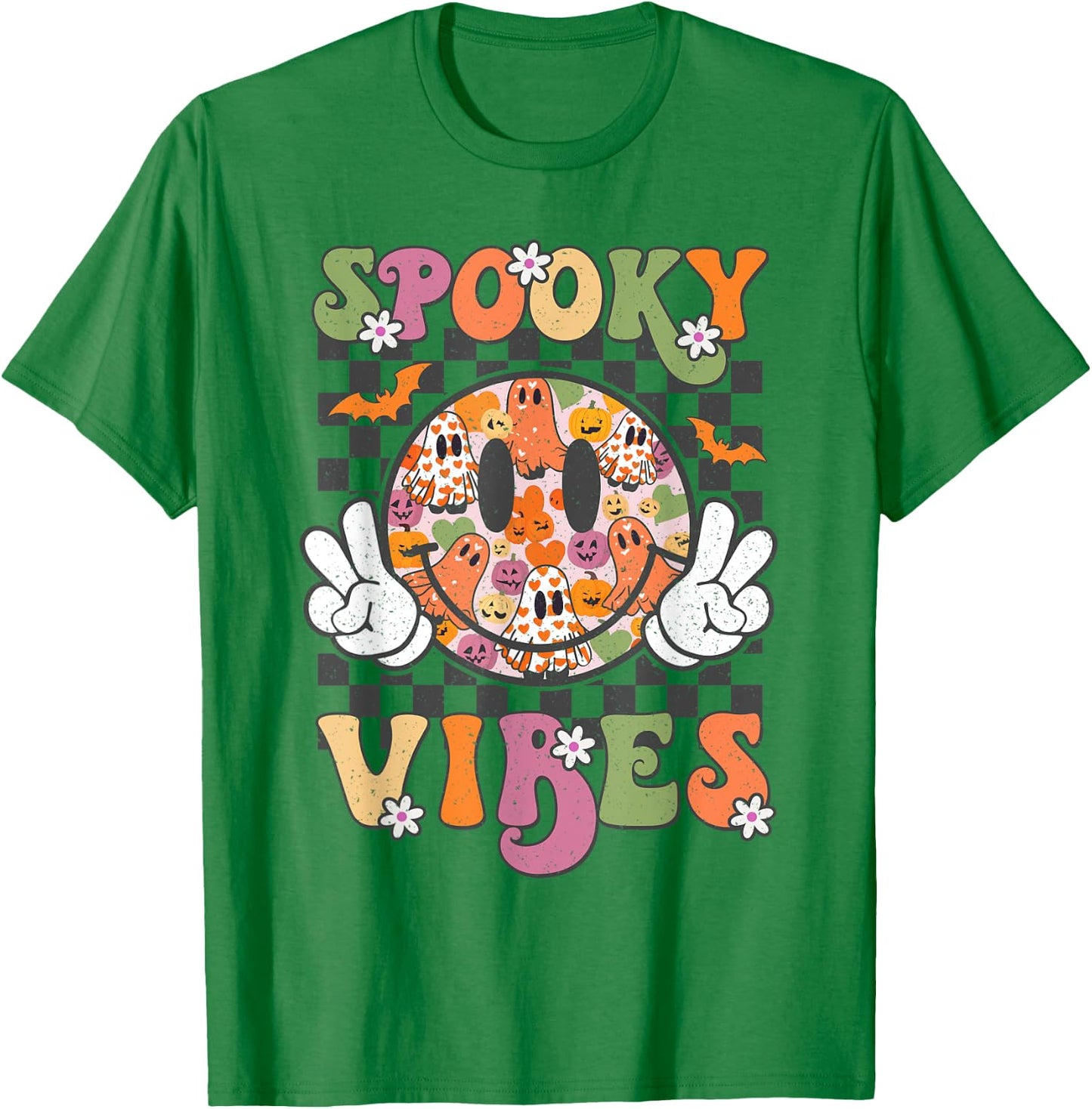 Spooky Vibes Smile Face Halloween Funny Women Teen Girl Kids T-Shirt - T-Shirt | Irish Green