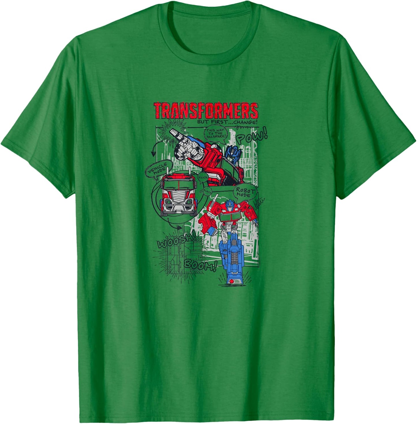 Transformers Optimus Prime Transformation Comic Strip T-Shirt - T-Shirt | Irish Green