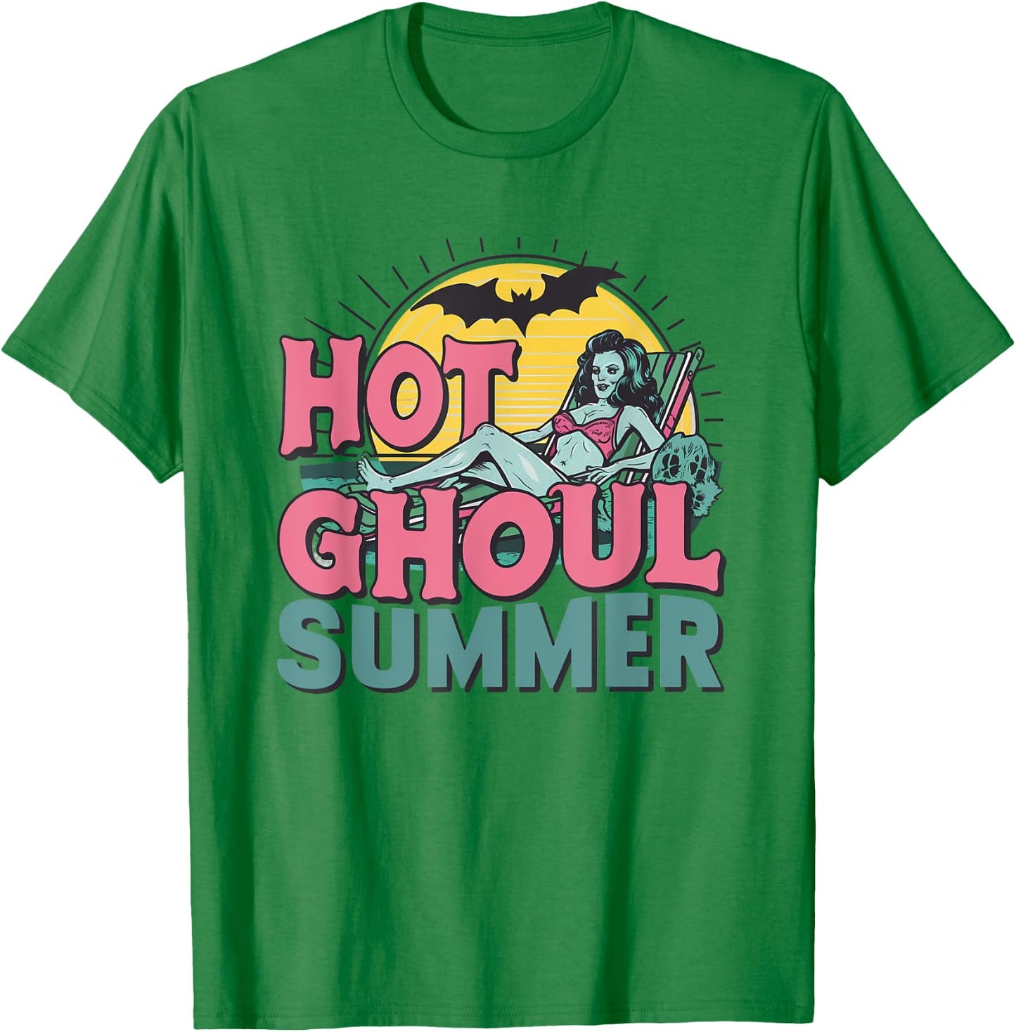 Hot Ghoul Summer Spooky Retro Zombie Pin-Up Halloween T-Shirt - T-Shirt | Irish Green