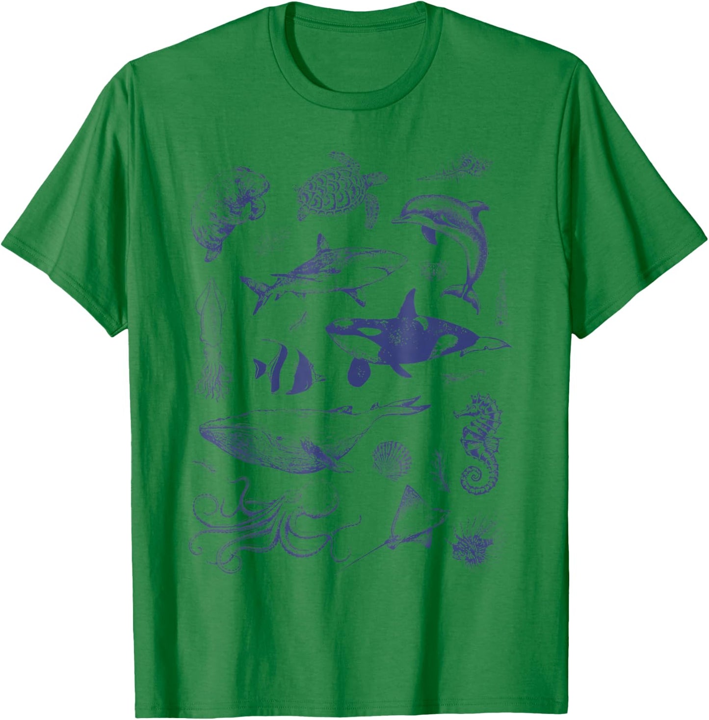 Ocean Wildlife Vintage Shark Turtle Octopus Graphic T-Shirt - T-Shirt | Irish Green