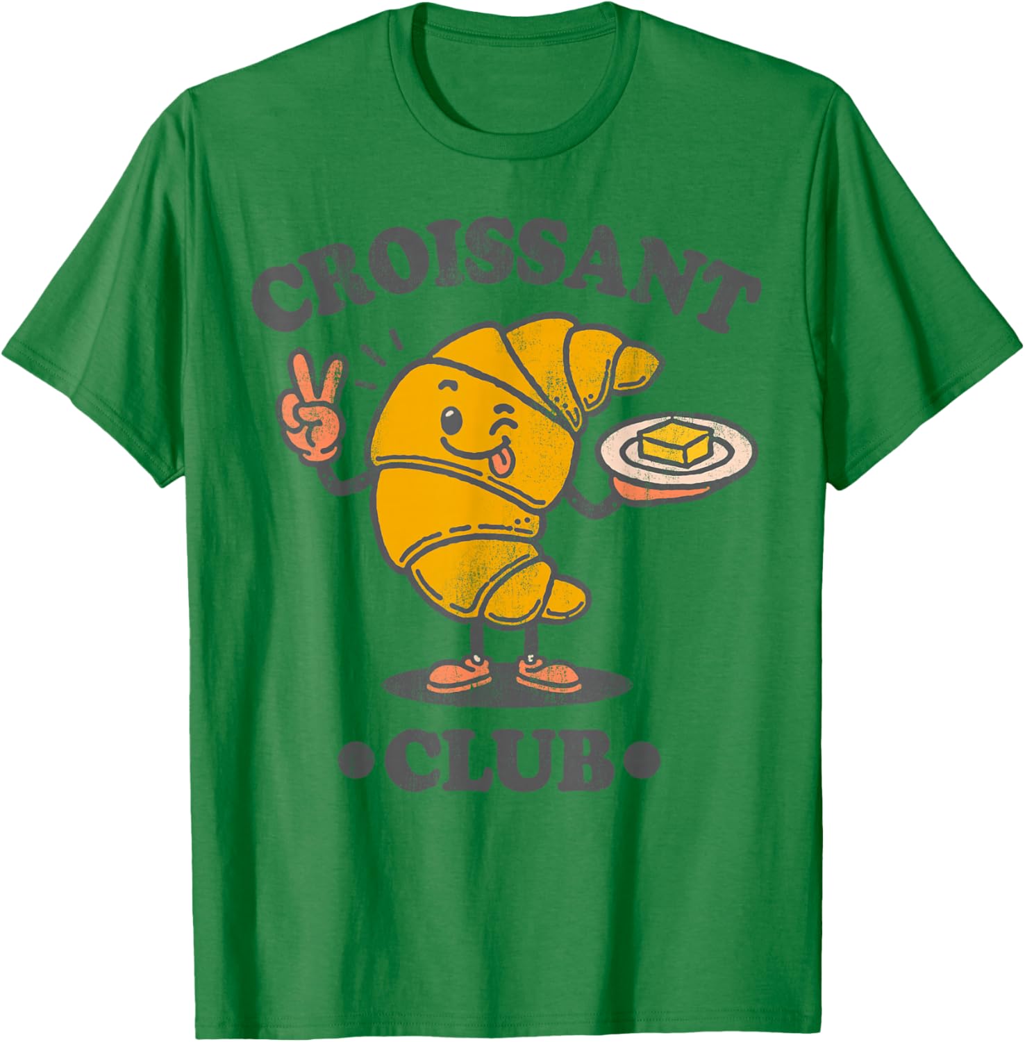 Croissant Club Cute French Pastry Cartoon T-Shirt - T-Shirt | Irish Green