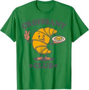 Croissant Club Cute French Pastry Cartoon T-Shirt - T-Shirt | Irish Green