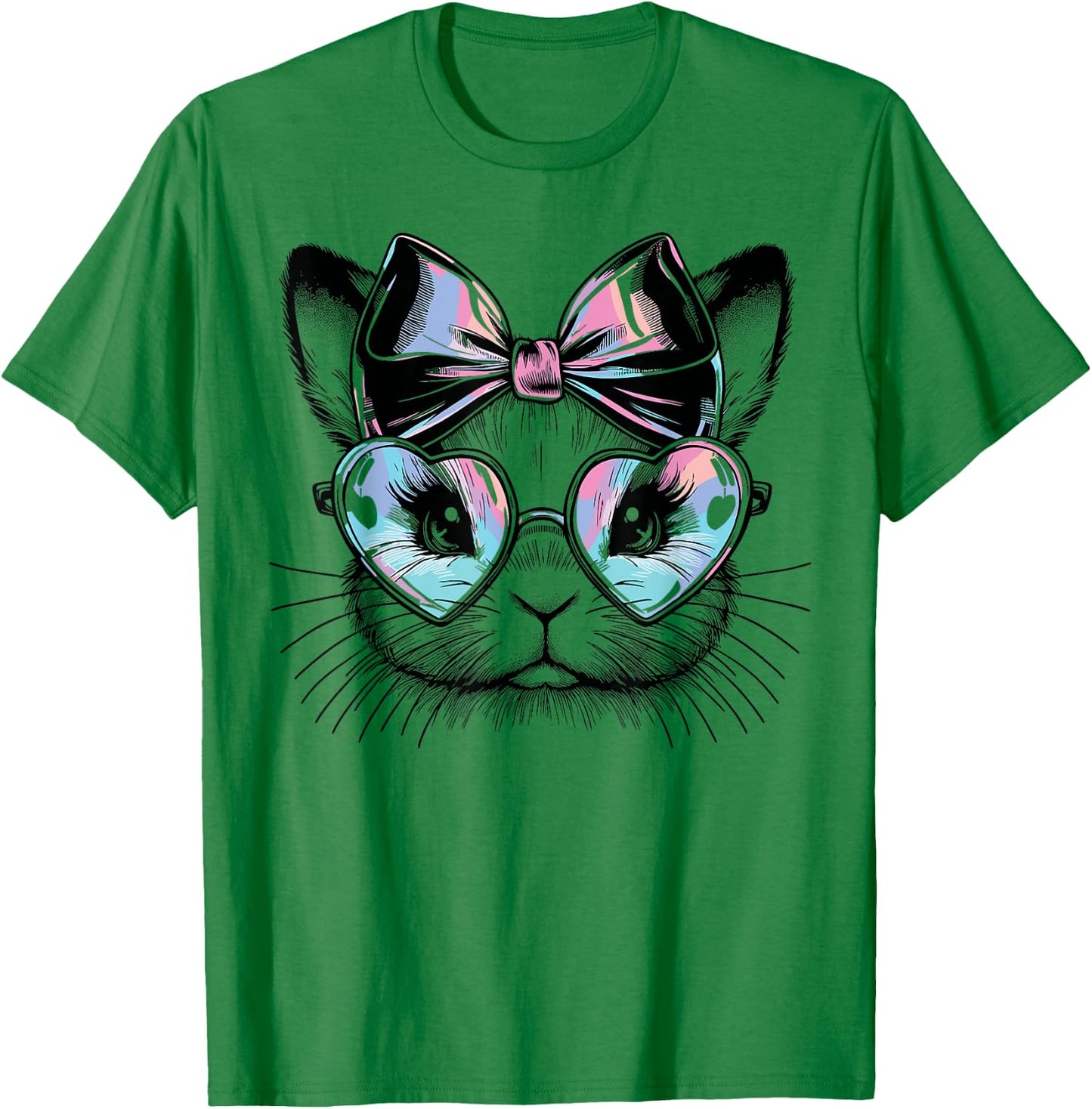 Cute Rabbit with Heart-Shaped Glasses and Bow T-Shirt - T-Shirt | Irish Green