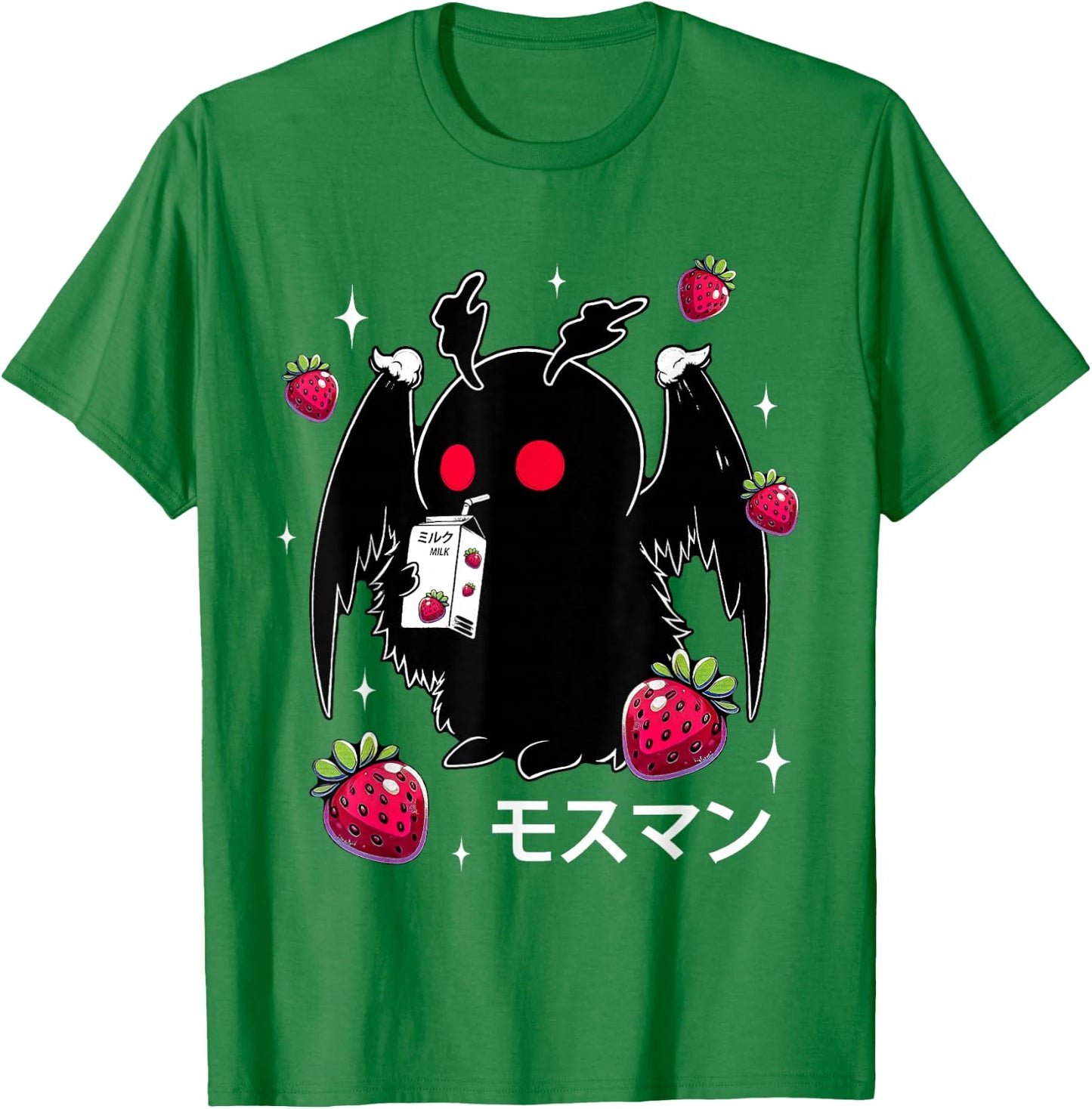 Mothman Cryptid Kawaii Strawberry Milk Shake Carton T-Shirt - T-Shirt | Irish Green