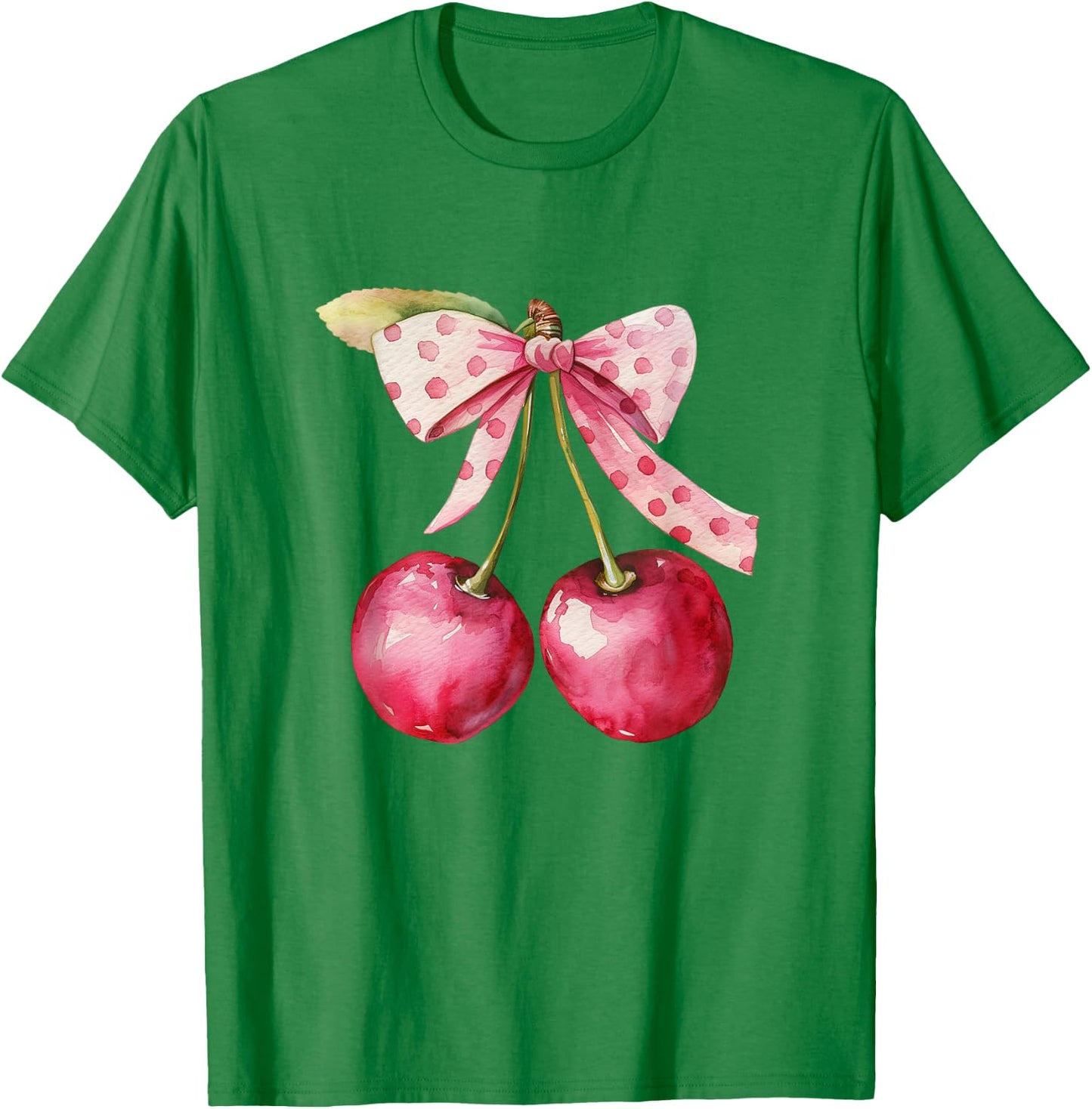 Coquette Bow with Cherry Kawaii T-Shirt - T-Shirt | Irish Green