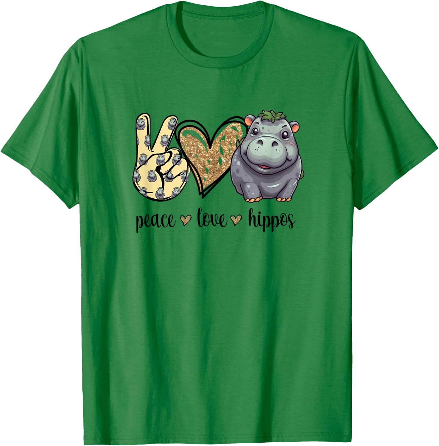 Girls & Kids Cute Kawaii Peace Love Hippos Lover T-Shirt - T-Shirt | Irish Green