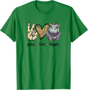 Girls & Kids Cute Kawaii Peace Love Hippos Lover T-Shirt - T-Shirt | Irish Green