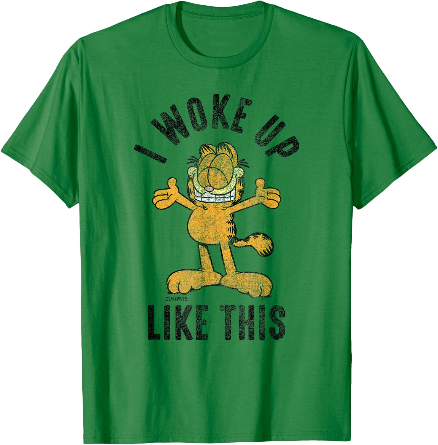 Garfield I Woke Up Like This Distressed Cartoon Cat T-Shirt - T-Shirt | Irish Green
