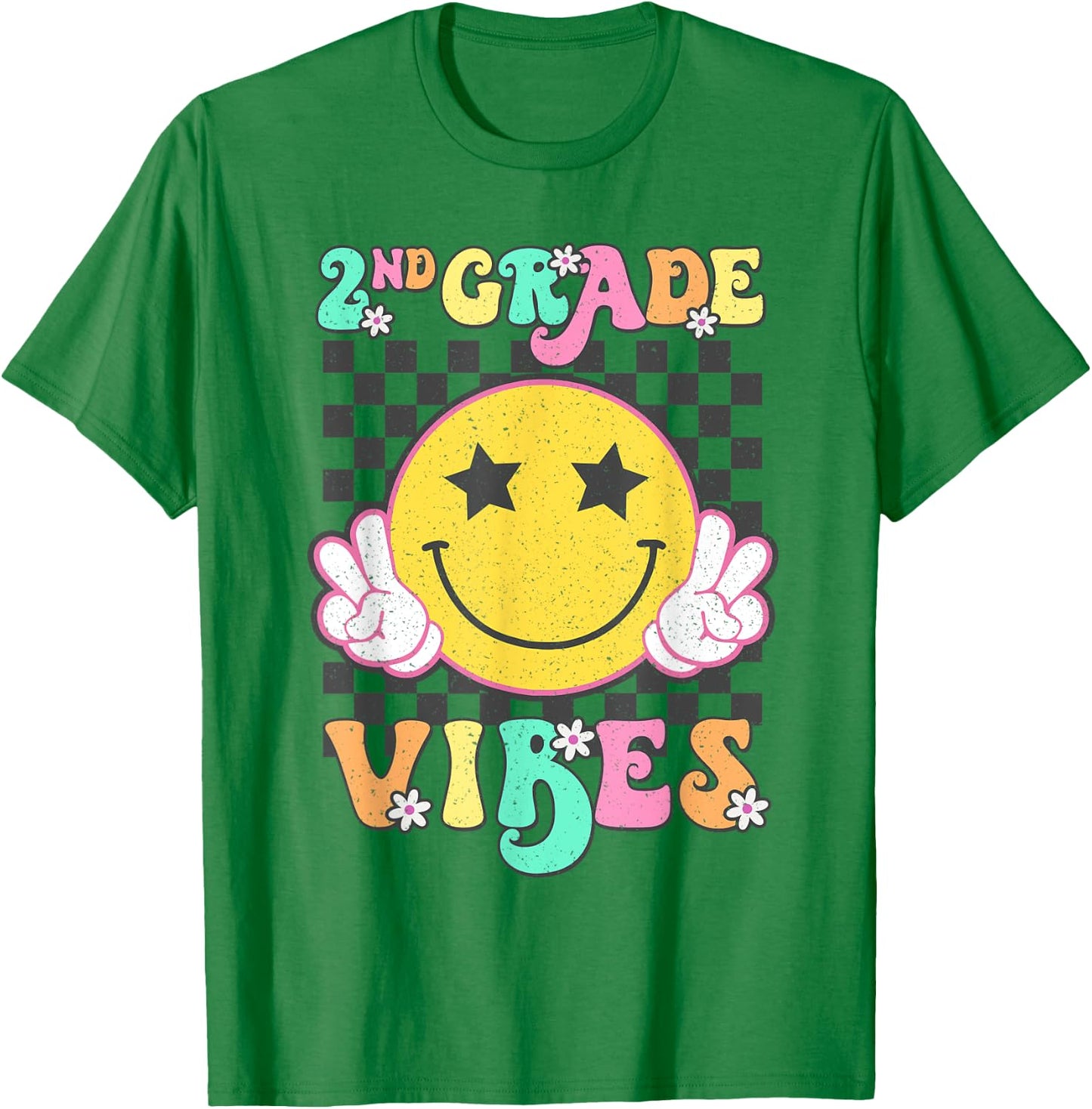 Girls 2nd Grade Vibes Smile Face Back to School Second Grade T-Shirt - T-Shirt | Irish Green