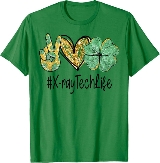 X-ray Tech Peace Love St Patricks Day Lucky Women Shamrock T-Shirt - T-Shirt | Irish Green