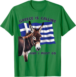 Greece Is Calling and I Must Go Donkey Vacation Greek Flag T-Shirt - T-Shirt | Irish Green