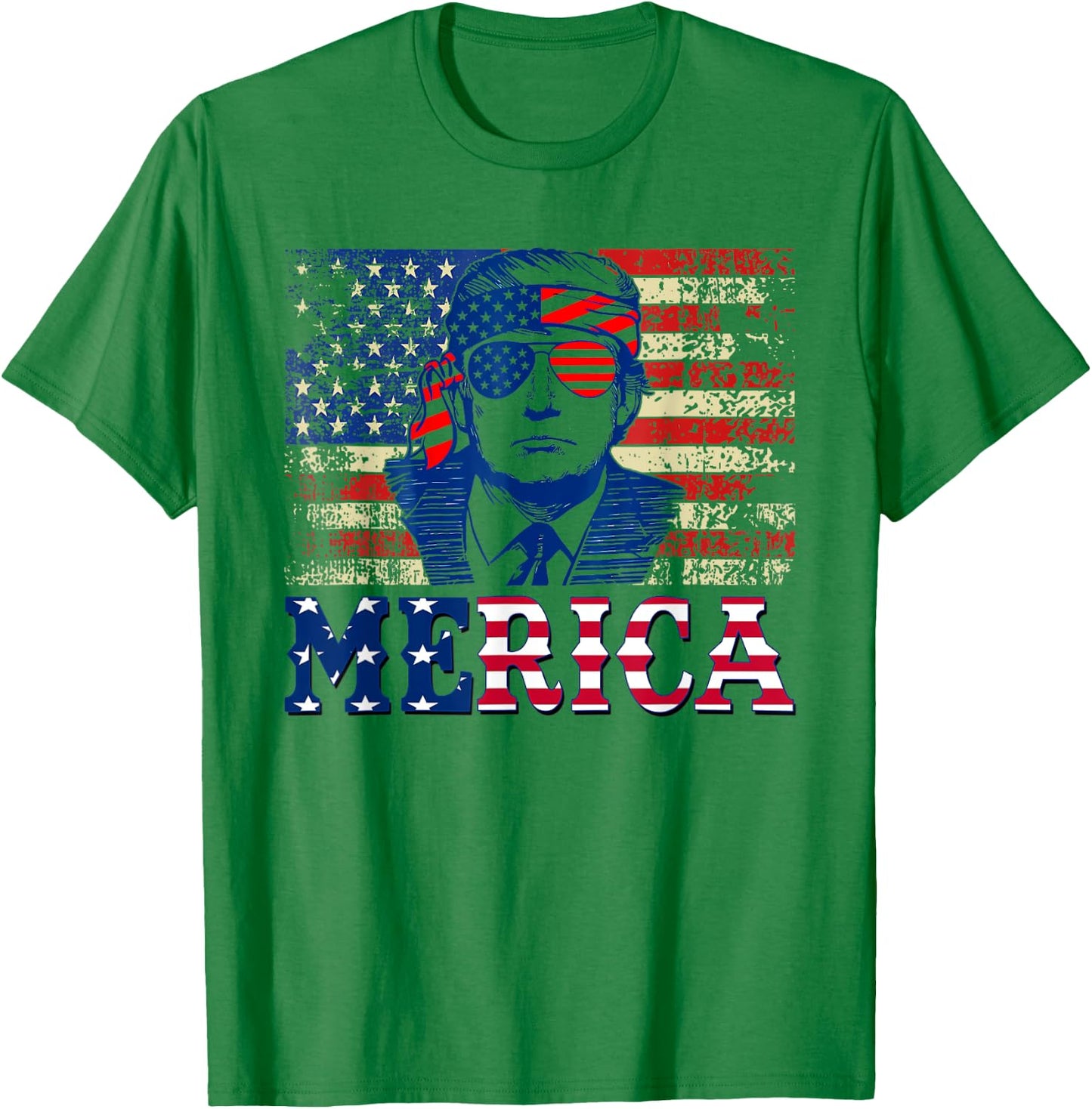 TRUMP MERICA Shirts Fourth 4th Of July Trump American Flag T-Shirt - T-Shirt | Irish Green