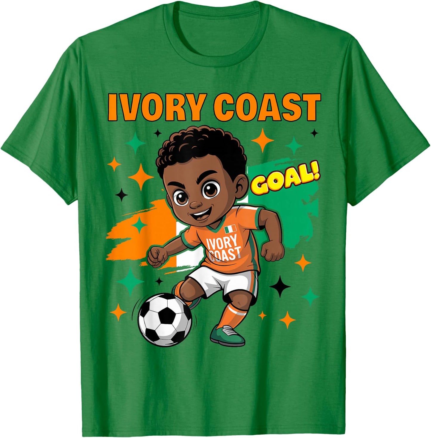 Ivory Coast Kid Goal Cartoon Côte D'Ivoire Flag for Kids T-Shirt - T-Shirt | Irish Green
