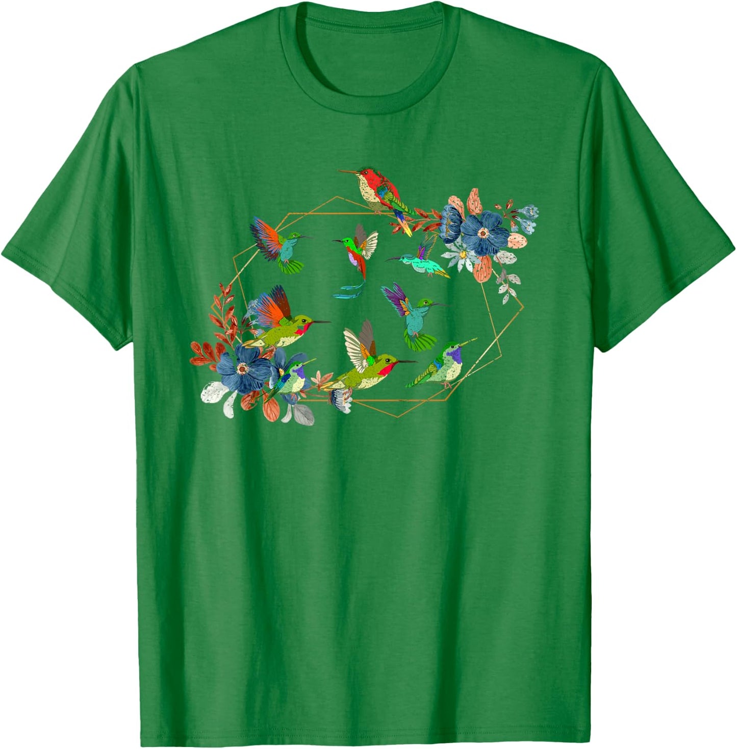 Floral Nature Hummingbird Lover Vintage Flowers Hummingbird T-Shirt - T-Shirt | Irish Green