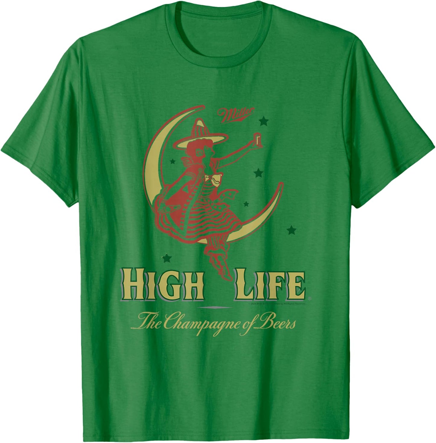 Miller High Life The Champagne Of Beers Girl On Moon Vintage T-Shirt - T-Shirt | Irish Green