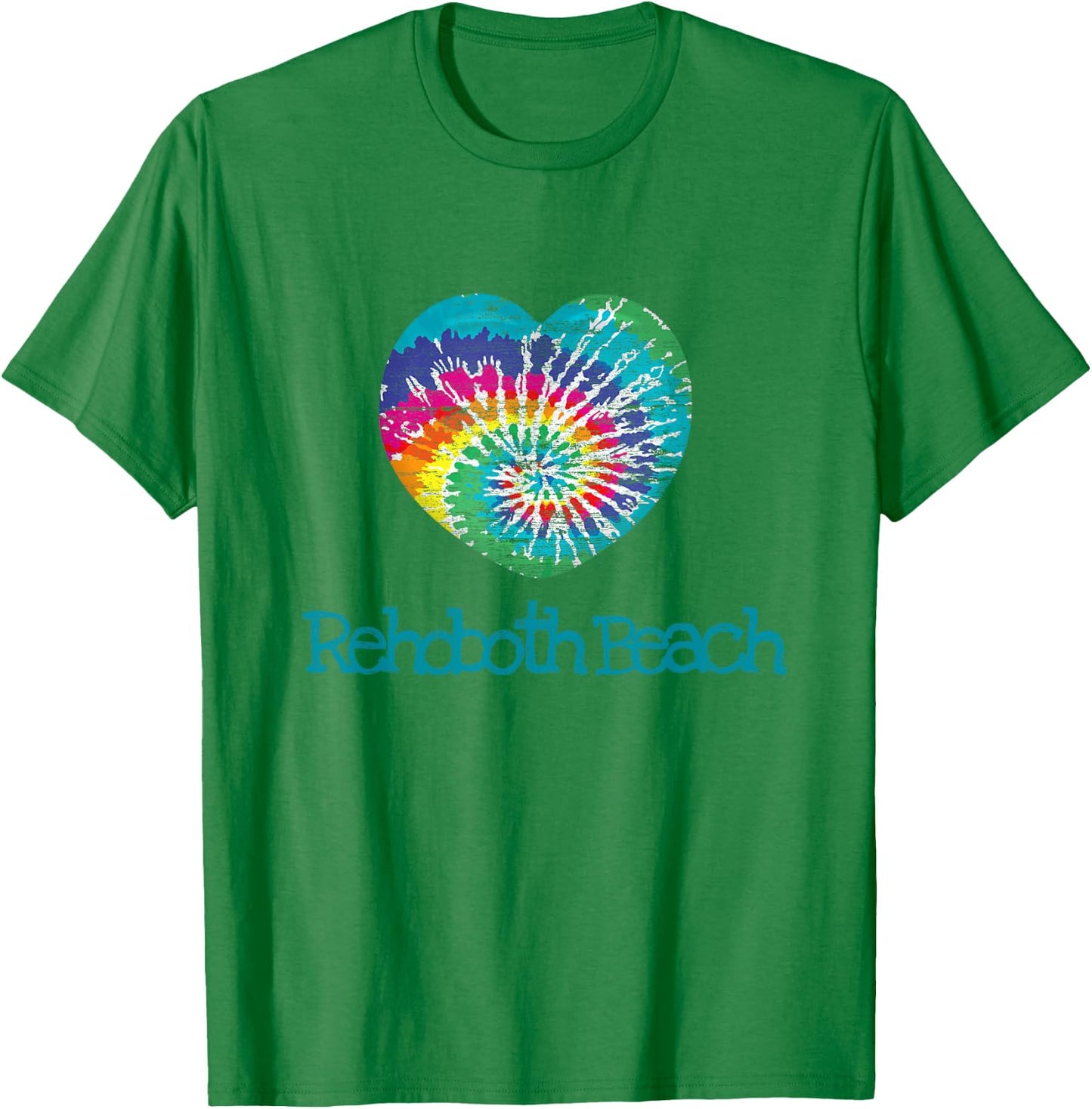 Love Heart Rehoboth Beach Tie Dye Batik Hippy 70's Mod T-Shirt - T-Shirt | Irish Green