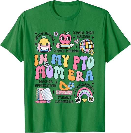 Retro In My PTO Mom Era Parent Organization Team Teacher T-Shirt - T-Shirt | Irish Green