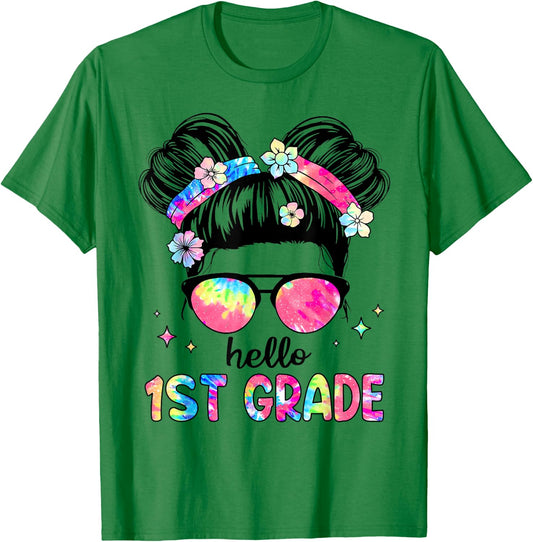 Hello First Grade Teacher 1st Grade Girl Kids Back to School T-Shirt - T-Shirt | Irish Green