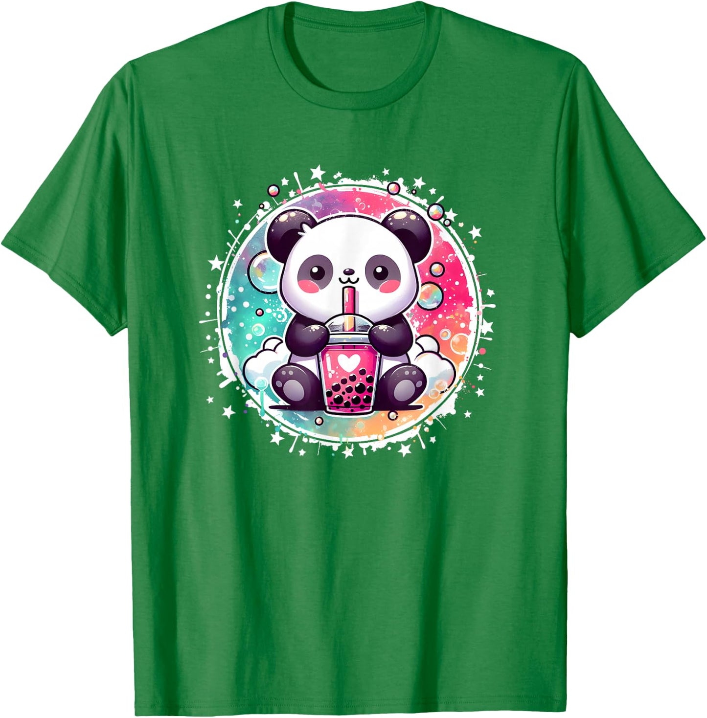 Cute Kawaii Panda Drinks Boba Bubble Tea Kawaii Aesthetic T-Shirt - T-Shirt | Irish Green