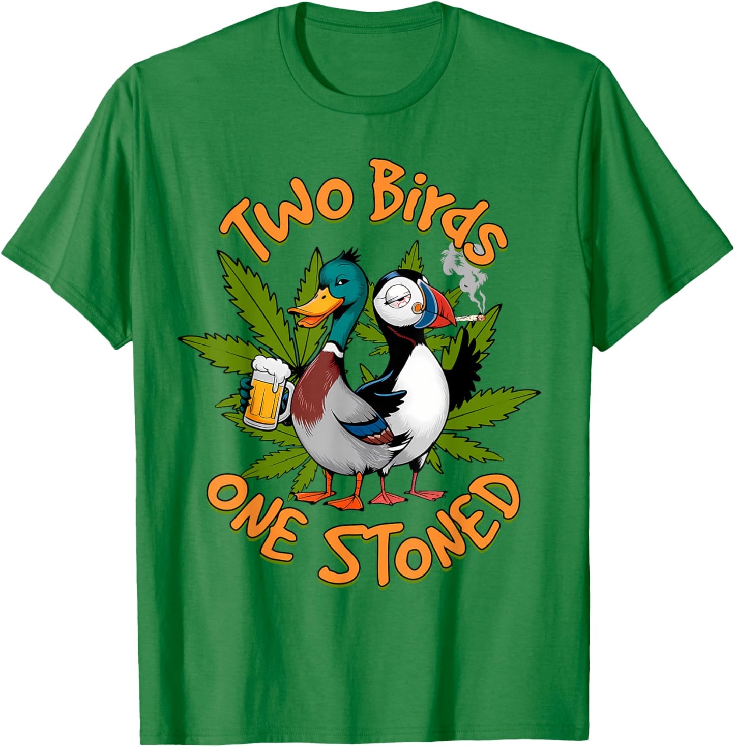 Cannabis Weed Lover Stoner 420 Two Birds That One Stoned T-Shirt - T-Shirt | Irish Green