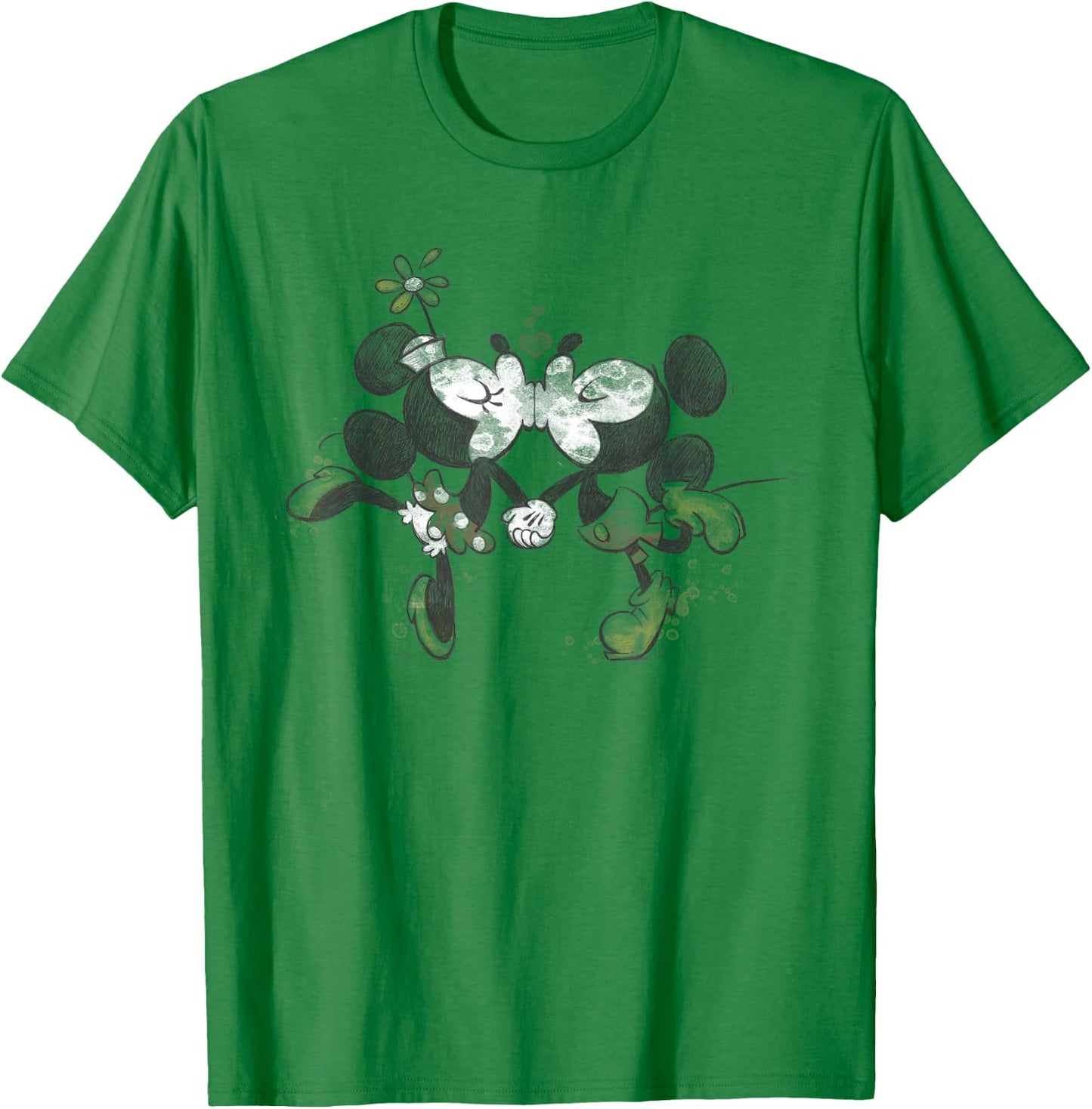 Disney - Valentines Mickey Minnie Kissing Face T-Shirt - T-Shirt | Irish Green