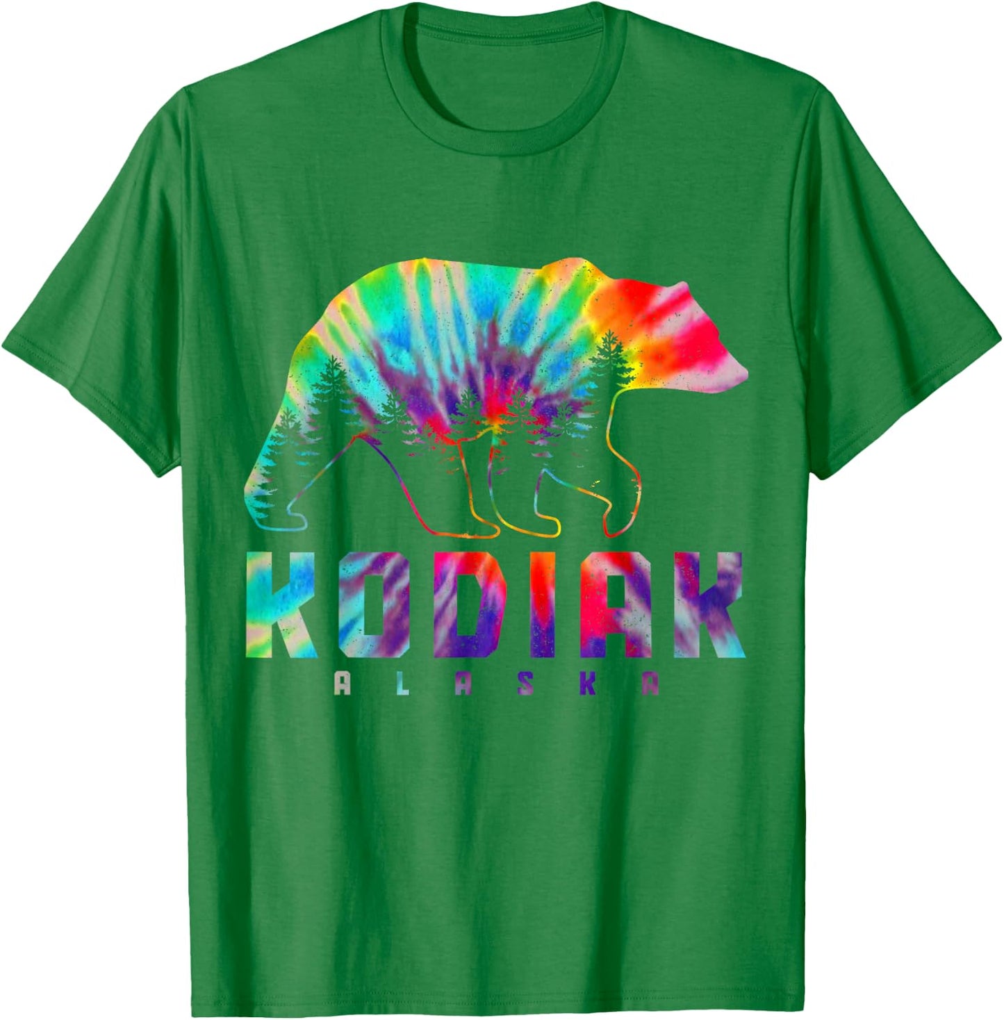 Kodiak Alaska Tie Dye Bear Pride Outdoor Nature Vintage T-Shirt - T-Shirt | Irish Green