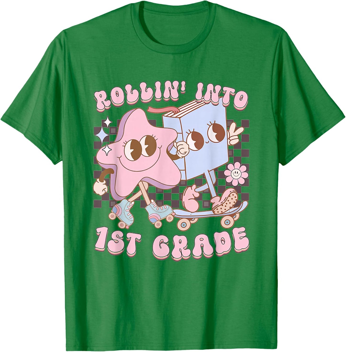 Retro Rolling Into First Grade First Day Of School Kids T-Shirt - T-Shirt | Irish Green