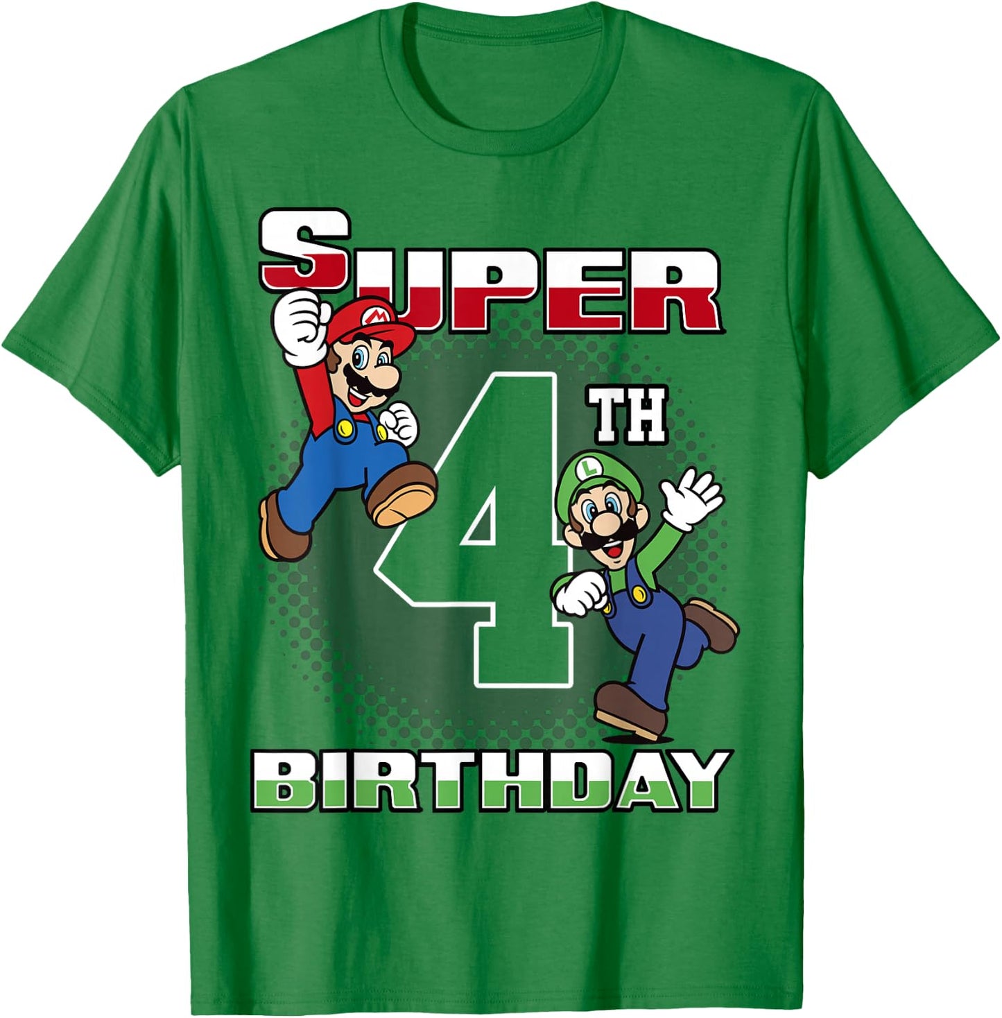 Super Mario and Luigi Super Birthday 4th Birthday Portrait T-Shirt - T-Shirt | Irish Green