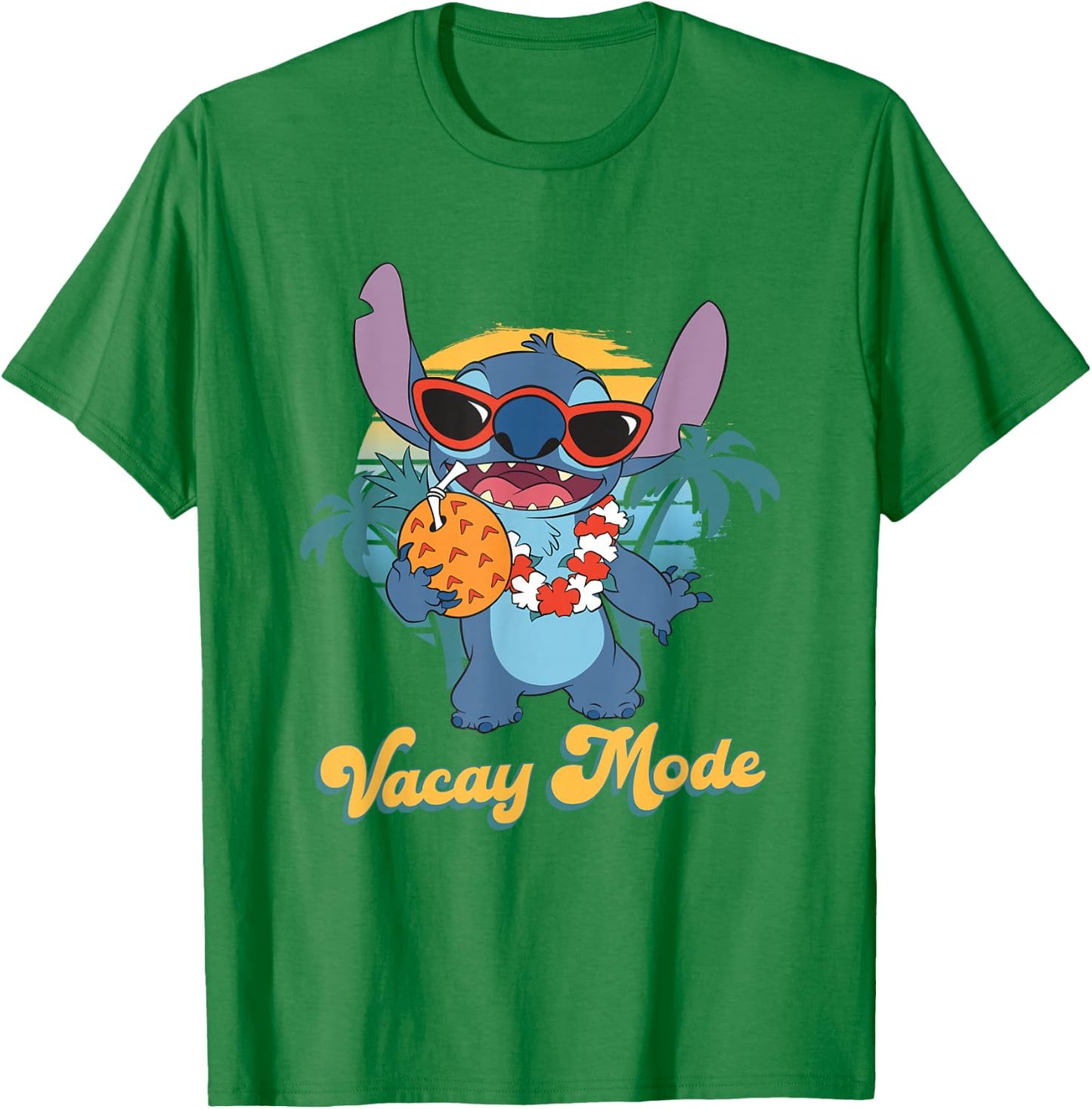 Disney Lilo & Stitch Cool Stitch On vacay Mode Chest Poster T-Shirt - T-Shirt | Irish Green