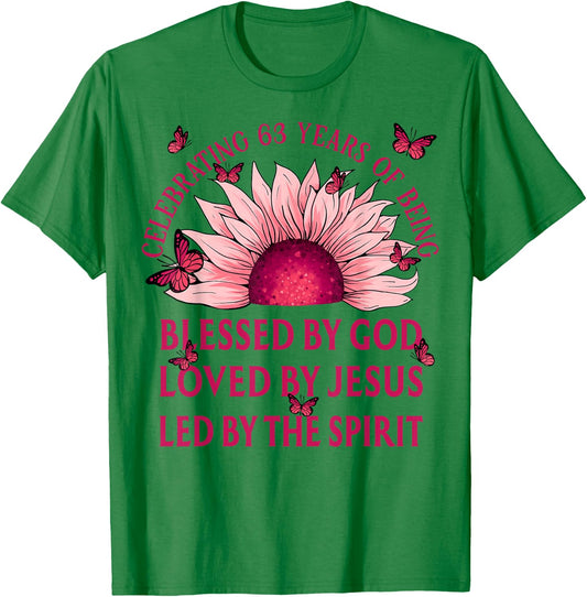Blessed By God For 63 Years Pink Sunflower Birthday T-Shirt - T-Shirt | Irish Green