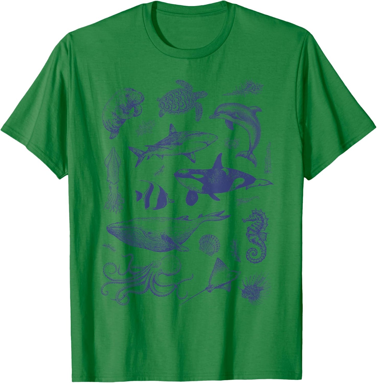 Ocean Wildlife Vintage Shark Turtle Octopus Graphic T-Shirt - T-Shirt | Irish Green