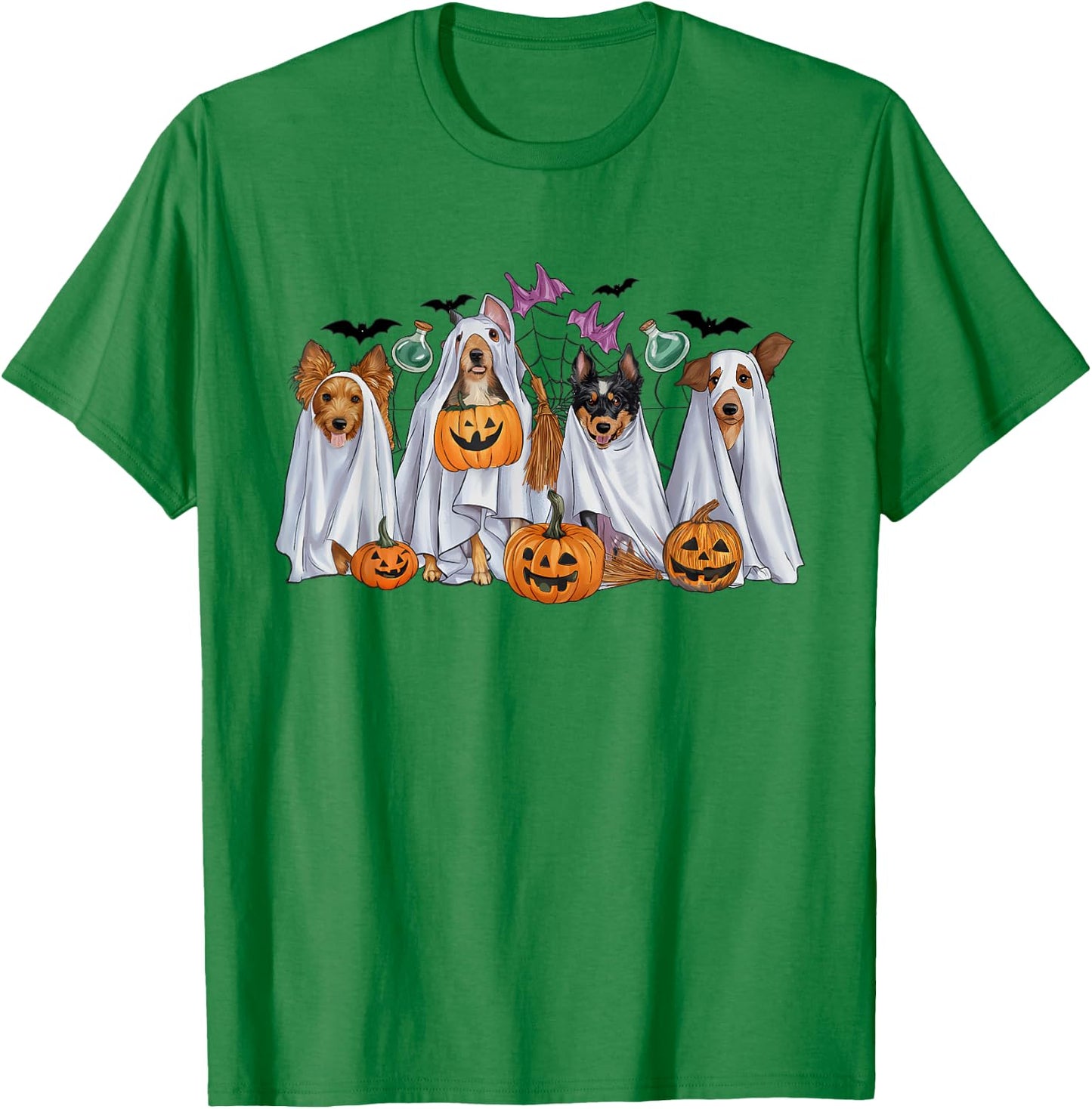Halloween Boo Dogs Ghost Pumpkins Spooky Dog Lover Outfit Women Girls Kids T-Shirt - T-Shirt | Irish Green