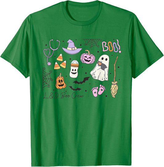 Labor and Delivery Nurse Halloween Pumpkin Ghost Autumn Fall T-Shirt - T-Shirt | Irish Green