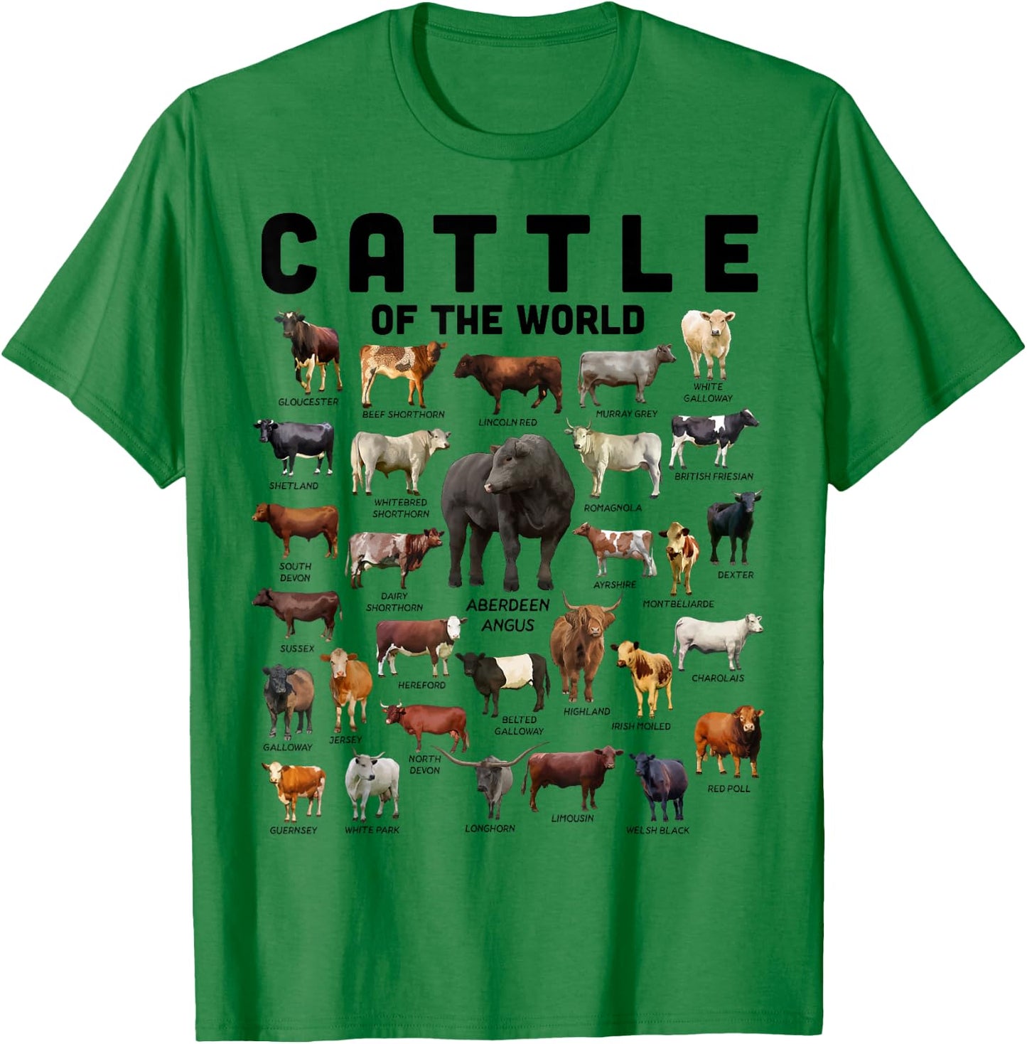 Cow Shirt Cattle Of The World Types Of Cows Funny Farmer T-Shirt - T-Shirt | Irish Green