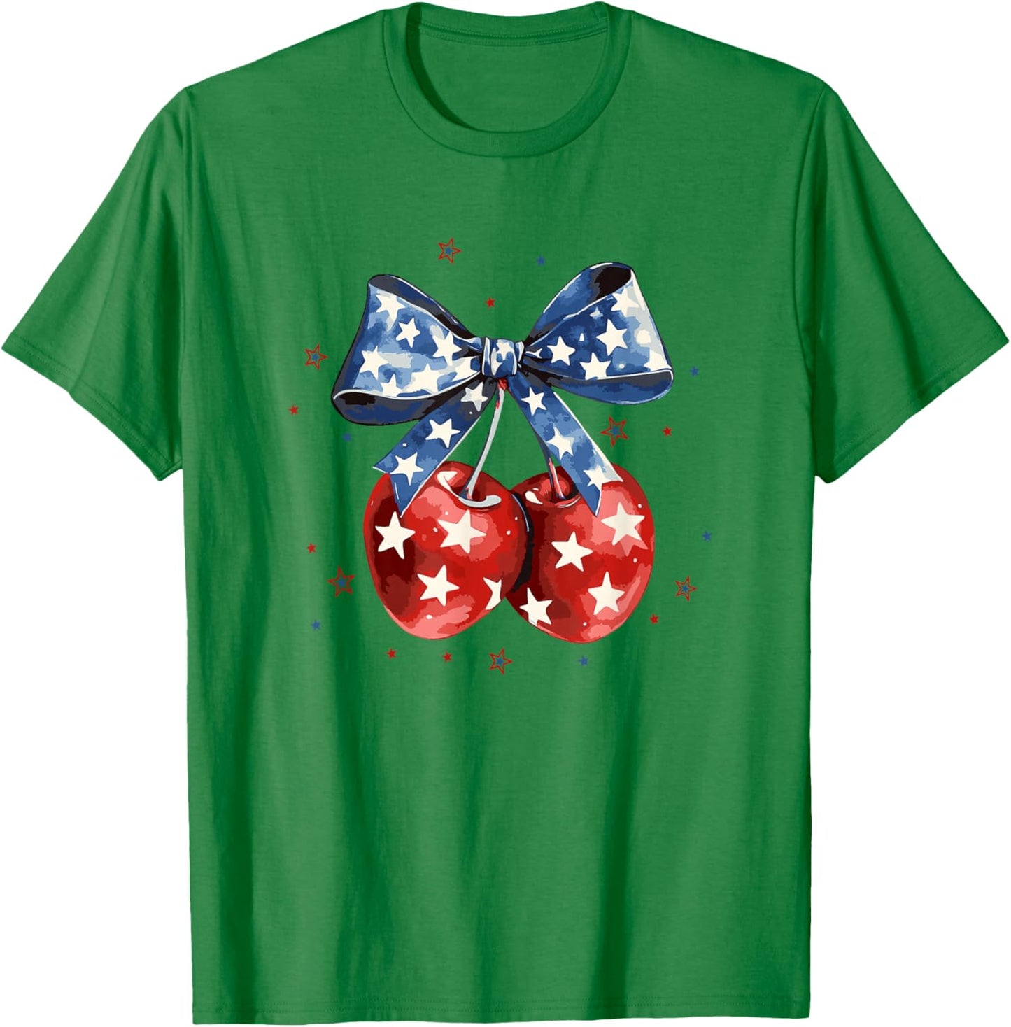 America Cherries Coquette Bow Patriotic USA Flag 4th of July T-Shirt - T-Shirt | Irish Green